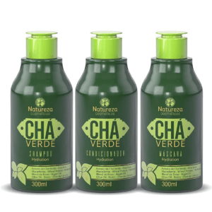 kit home care té verde 300ml – shampoo + acondicionador + máscara natureza cosméticos