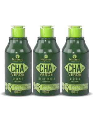 kit home care té verde 300ml – shampoo + acondicionador + máscara natureza cosméticos